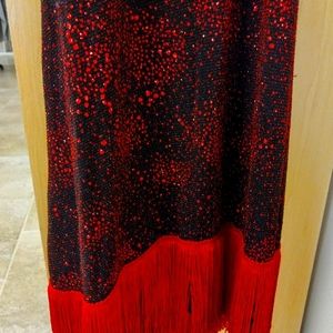 Fringe and sparkle red and black dress